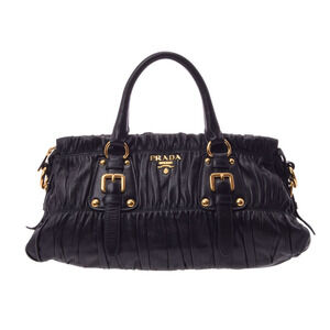 Prada handbag Gathered Gaufre nappa leather black card strap